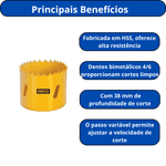SERRA COPO BIMETAL PARA METAIS INGCO 35MM PASSO VARIÁVEL 