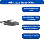 DUCHA CASCATAPRO LAZER ALUMÍNIO 10