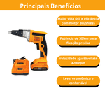Parafusadeira Drywall 1/4 Pol Brushless Com bateria e carregador 20v Ingco