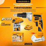 Parafusadeira Drywall 1/4 Pol Brushless Com bateria e carregador 20v Ingco