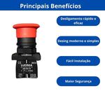 Botão Parada Emergência Trava Gira Vermelho Lk2 ES542 1nf Lukma