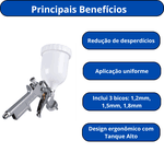 PISTOLA PARA PINTURA STELS PNEUMÁTICA COM TANQUE ALTO 600ML -5731455
