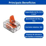 WAGO CONECTOR JUNCAO 221-412 2 FIOS 0,5-4MM (32A) CRISTAL
