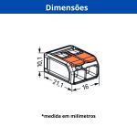 WAGO KIT C/ 3 CONECTORES JUNCAO 221-612 2 FIOS 0,5-6MM (41A) CRISTAL