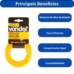 FIO DE NYLON P/CORTADOR GRAMA VONDER 15MTS 1,6MM