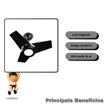 Ventilador De Teto Fit Led 3 Pás LQ 127V Preto Venti Delta