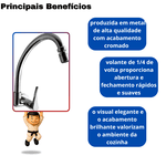 Torneira Para Cozinha De Parede 1/4 De Volta Com Bica Móvel Lume 1168 C-56 - Kimetais