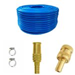 Kit 25m mangueira jardim siliconada azul com engate e esguicho Garden de latão 