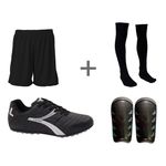Kit Futebol Society Adulto Meião Chuteira Em Couro Caneleira 