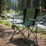 Cadeira Dobrável Em Aço Verde Camping, Pesca Porta Copos Com Bolsa 