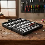 Kit Chaves Jogo Catraca Reversível Soquetes 46 Peças Maleta Preto