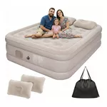 Colchão Inflável Casal Elétrico Queen Com 2 Travesseiro Bege