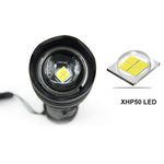 Lanterna Xhp50 portátil recarregável 3000 lumens IP65 Tática 5 modos de luz + zoom 