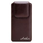 Capa Para Celular Couro Clip Cinto Premium Com Nome P 14,5x7x1,5cm Marrom