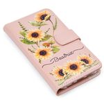 CAPA CARTEIRA COURO NOME GIRASSOL ROSA BEBE