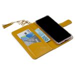 CAPA CARTEIRA COURO PINGENTES MOSTARDA