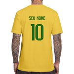 Camiseta Personalizada Seleção Brasileira Amarela 100% Algodão - Brasão Azul