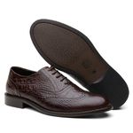 Sapato Social Brogue Croco em Couro Café