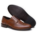 Sapato Social Brogue Tamanho Especial em Couro Whisky