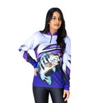 CAMISA DE PESCA FEMININA C.F BRASIL ROXO TUCUNARE AZUL