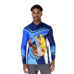 CAMISA DE PESCA MASCULINA C.F BRASIL AZUL DOURADO