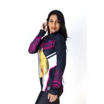 CAMISA DE PESCA FEMININA C.F BRASIL PRETO COM ROSA DOURADO