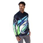 CAMISA DE PESCA MASCULINA C.F BRASIL PRETA MARLIM AZUL