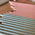Canudo Estampado Chevron Azul/Rosa Claro - 12un 