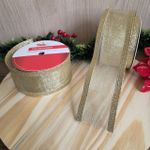 Fita Decorativa Dourada com Glitter - 6,3cm x 9,14m