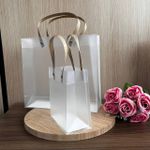 Sacola de Plástico PVC Leitosa C/Alça Kraft - 13X15X7CM