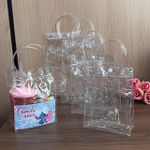 Sacola de Plástico PVC C/Alça Transparente - 20X28X9CM 5 Unidades
