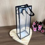 Sacola Plástica Transparente para Garrafa – 13x9x34 cm, Alça Gorgurão