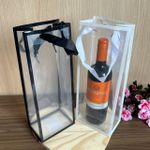 Sacola Plástica Transparente para Garrafa – 13x9x34 cm, Alça Gorgurão