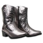 Bota Texana Feminina Zarato Chumbo-Metalizado