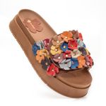 Sandálias Papete Femininas Flores - Marrom