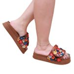 Sandálias Papete Femininas Flores - Marrom