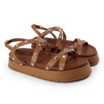 Papete Feminina Sola Alta Tiras Trançadas Caramelo