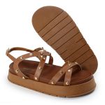 Papete Feminina Sola Alta Tiras Trançadas Caramelo