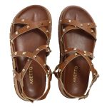 Papete Feminina Sola Alta Tiras Trançadas Caramelo