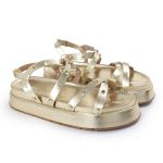 Papete Feminina Sola Alta Tiras Trançadas Dourado