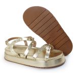 Papete Feminina Sola Alta Tiras Trançadas Dourado