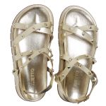 Papete Feminina Sola Alta Tiras Trançadas Dourado