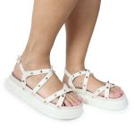 Papete Feminina Sola Alta Tiras Trançadas Off-White