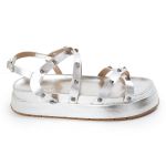 Papete Feminina Sola Alta Tiras Trançadas Prata