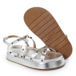 Papete Feminina Sola Alta Tiras Trançadas Prata