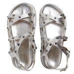 Papete Feminina Sola Alta Tiras Trançadas Prata