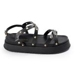 Papete Feminina Sola Alta Tiras Trançadas Preto