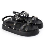 Papete Feminina Sola Alta Tiras Trançadas Preto