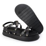 Papete Feminina Sola Alta Tiras Trançadas Preto