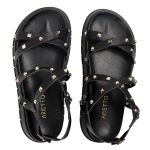 Papete Feminina Sola Alta Tiras Trançadas Preto